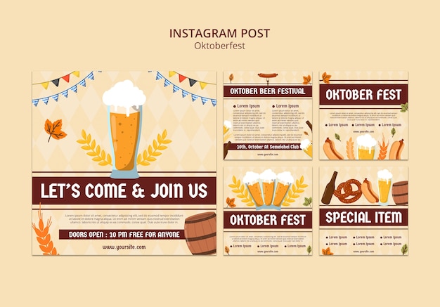 Kostenlose PSD handgezeichnete oktoberfest-instagram-posts