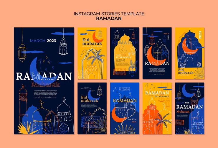 Kostenlose PSD handgezeichnete ramadan-feier-instagram-geschichten