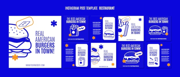 Kostenlose PSD handgezeichnete restaurant-instagram-posts