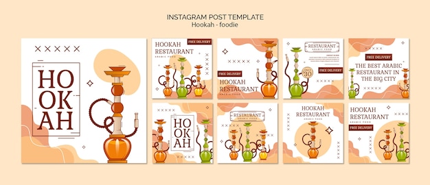 Handgezeichnete shisha-restaurant-instagram-posts