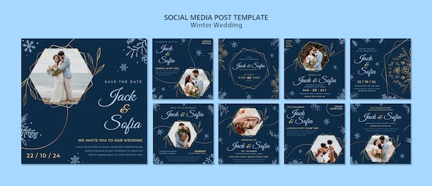 Handgezeichnete Social-Media-Beiträge zur Winterhochzeit