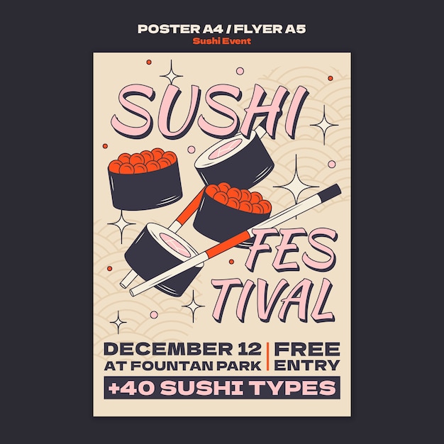 Handgezeichnete Sushi-Event-Plakatvorlage