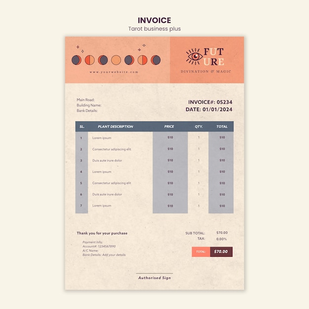 Kostenlose PSD handgezeichnete tarot-geschäftsrechnung
