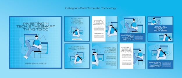 Kostenlose PSD handgezeichnete technologie-instagram-posts