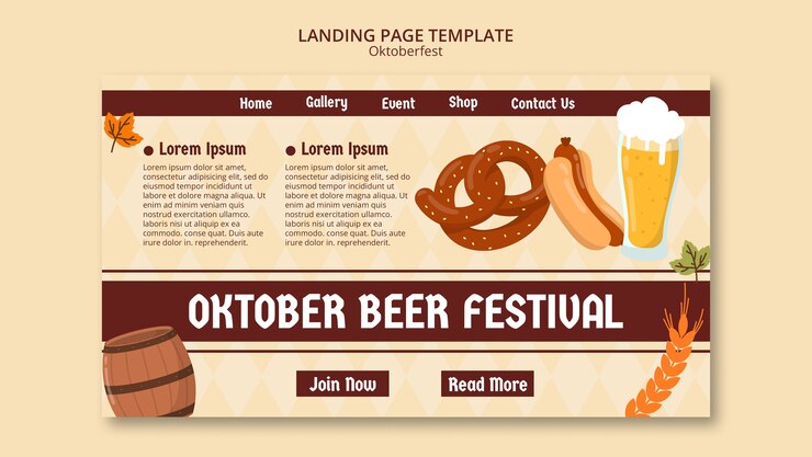Kostenlose PSD handgezeichnete vorlage für die landungsseite des oktoberfests