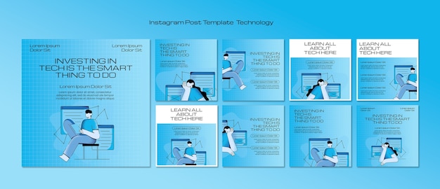 Kostenlose PSD handgezeichnete vorlage für instagram-posts mit technologie