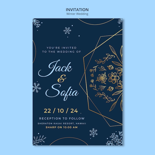 Handgezeichnete Winterhochzeitseinladungsschablone
