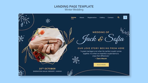 Handgezeichnete Zielseite für die Winterhochzeit