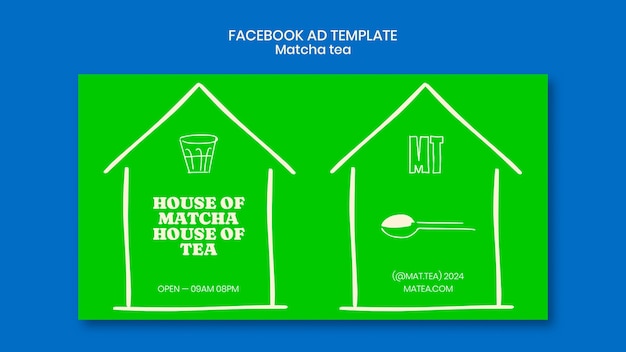 Kostenlose PSD handgezeichneter facebook-schablon für matcha-tee