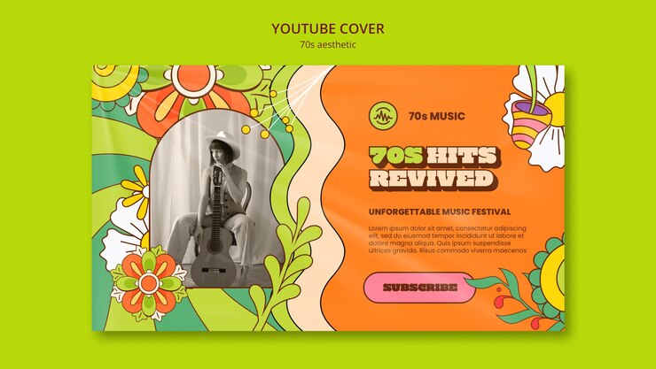 Kostenlose PSD handgezeichnetes ästhetisches youtube-cover der 70er jahre