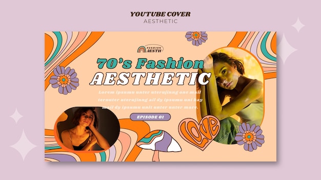 Kostenlose PSD handgezeichnetes ästhetisches youtube-cover der 70er jahre