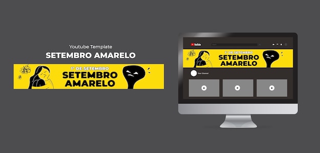 Kostenlose PSD handgezeichnetes setembro amarelo youtube-banner