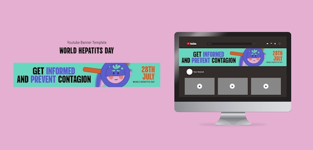 Kostenlose PSD handgezeichnetes youtube-banner zum welt-hepatitis-tag