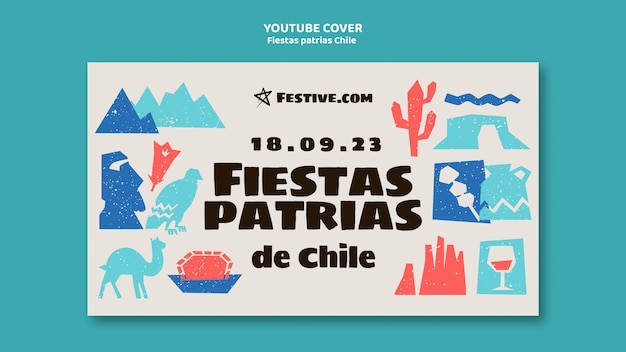 Kostenlose PSD handgezeichnetes youtube-cover „fiestas patrias chile“.