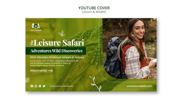 Kostenlose PSD handgezeichnetes youtube-cover für freizeit und wildtiere