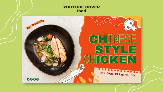 Kostenlose PSD handgezeichnetes youtube-cover für leckeres essen