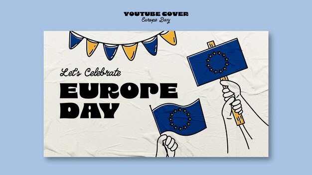 Kostenlose PSD handgezeichnetes youtube-cover zum europatag