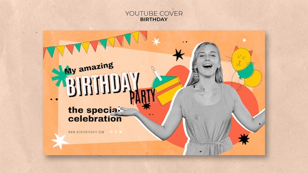 Kostenlose PSD handgezeichnetes youtube-cover zum geburtstag