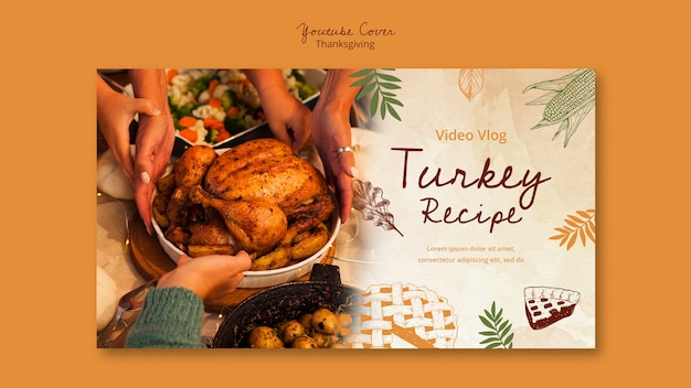 Kostenlose PSD handgezeichnetes youtube-cover zur thanksgiving-feier