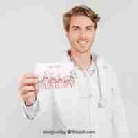 Kostenlose PSD happy doktor holding mock up