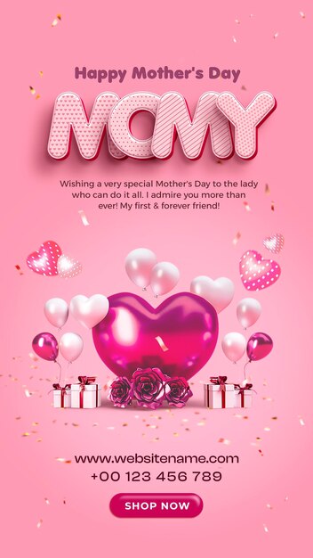 Happy Mothers Day Instagram Story Design Vorlage mit bearbeitbarem Text-Effekt