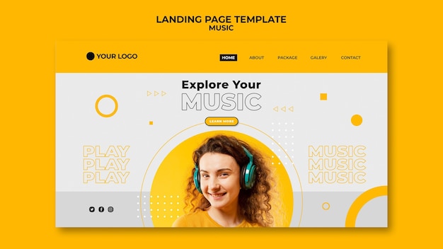 Kostenlose PSD happy music landing page vorlage