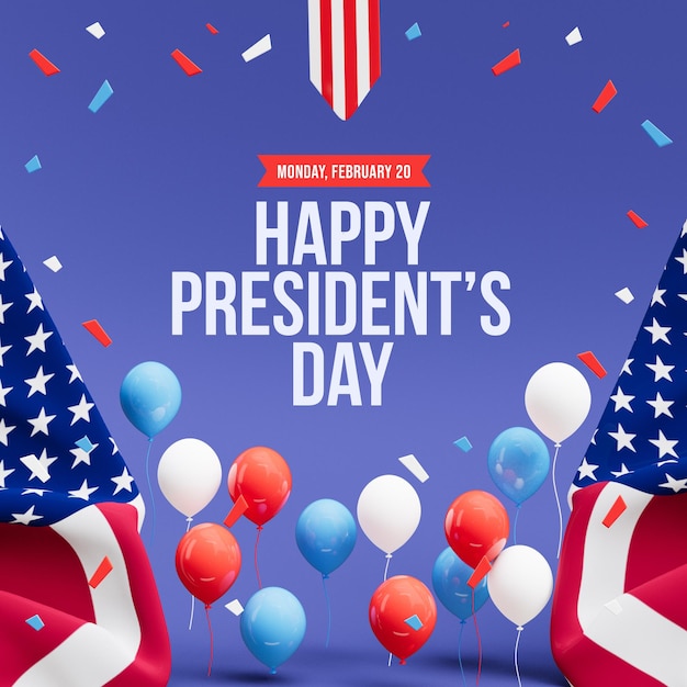 Kostenlose PSD happy presidents day 3d-social-post-design-vorlage