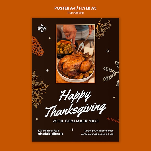 Kostenlose PSD happy thanksgiving vertikale druckvorlage