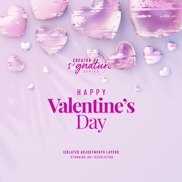Happy Valentines Day Background Mockup mit dekorativer Liebesherzen-Draufsicht