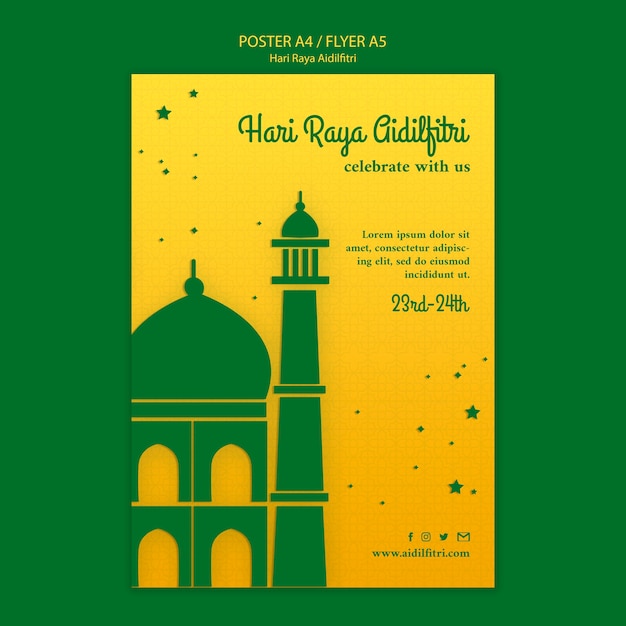 Kostenlose PSD hari raya aidilfitri poster mit illustration