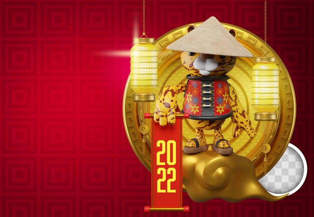 Hintergrund des Chinesischen Neujahrsfests mit Lampe und Lichtern. 3D-Darstellung