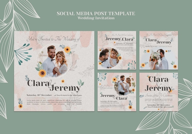 Hochzeitseinladung instagram postet sammlung mit paaren und blumen