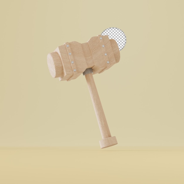 Holzhammer-Symbol Isolierte 3D-Render-Illustration