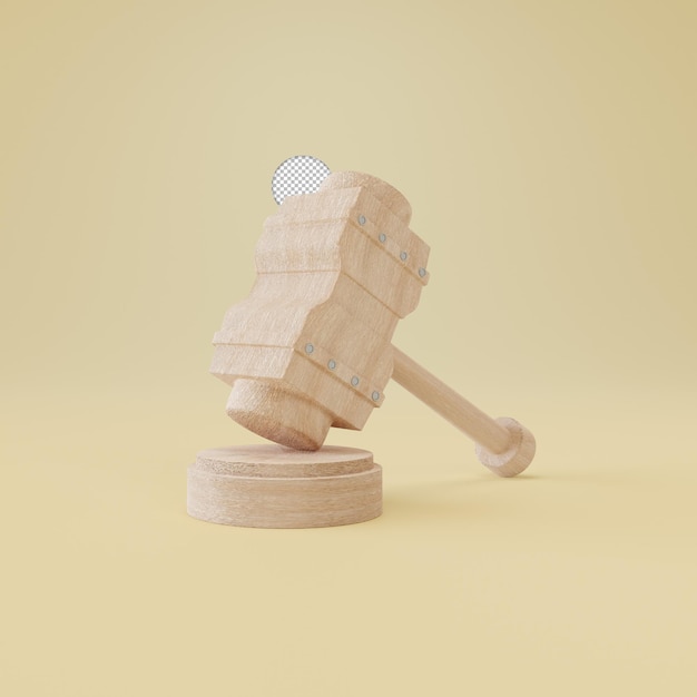 Holzhammer-symbol isolierte 3d-render-illustration