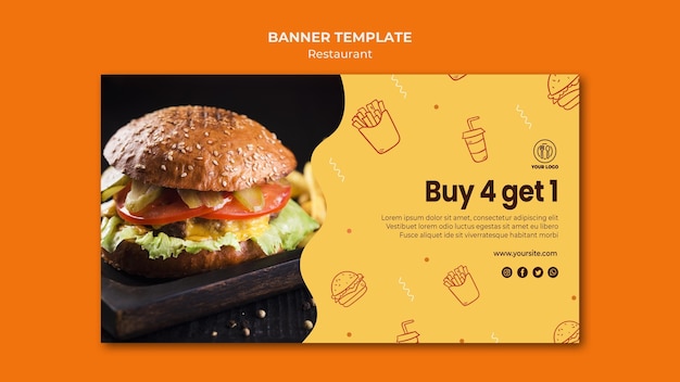 Kostenlose PSD horizontale banner-vorlage des burger-restaurants