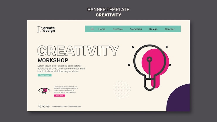 Kostenlose PSD horizontale banner-vorlage des kreativitätsworkshops