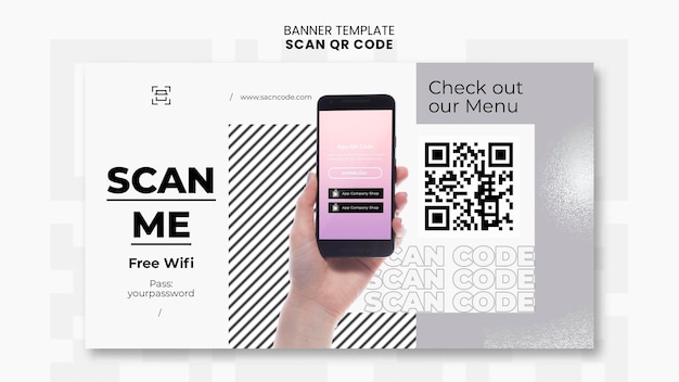 Horizontale banner-vorlage für das scannen von qr-code mit smartphone