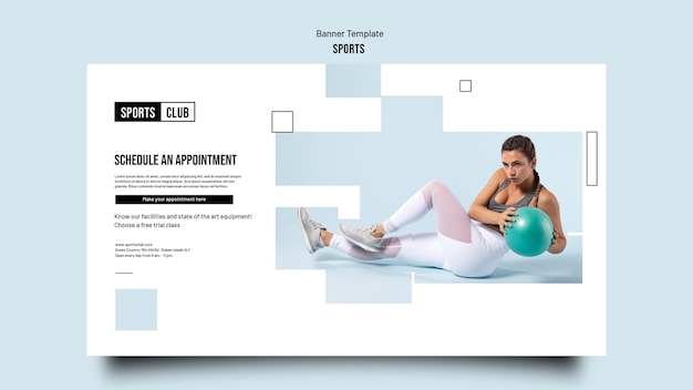 Horizontale Banner-Vorlage für das Sporttraining mit geometrischen Ausschnittformen