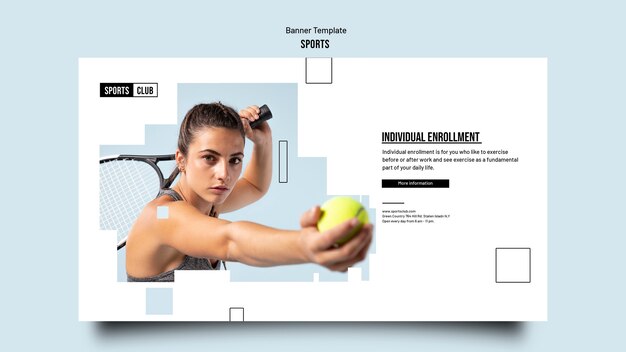 Horizontale Banner-Vorlage für das Sporttraining mit geometrischen Ausschnittformen