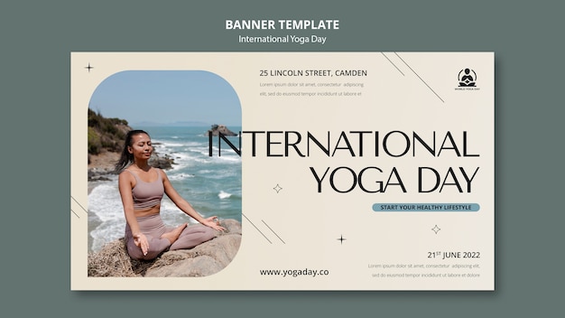 Horizontale banner-vorlage für die feier des internationalen yoga-tages