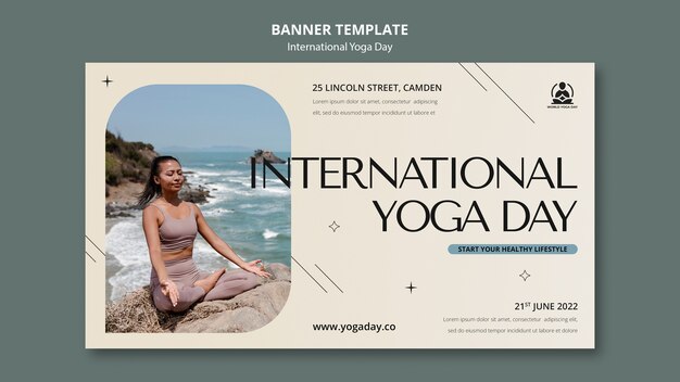 Horizontale Banner-Vorlage für die Feier des internationalen Yoga-Tages