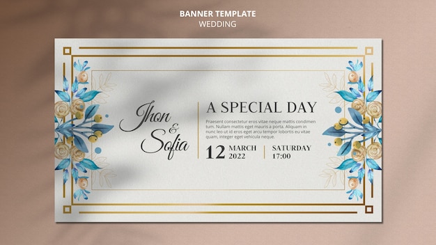 Horizontale Banner-Vorlage für die Hochzeitseinladung