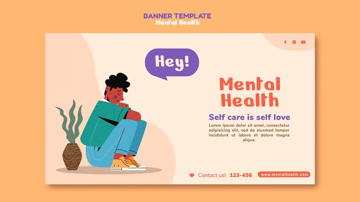 Kostenlose PSD horizontale banner-vorlage für psychische gesundheit