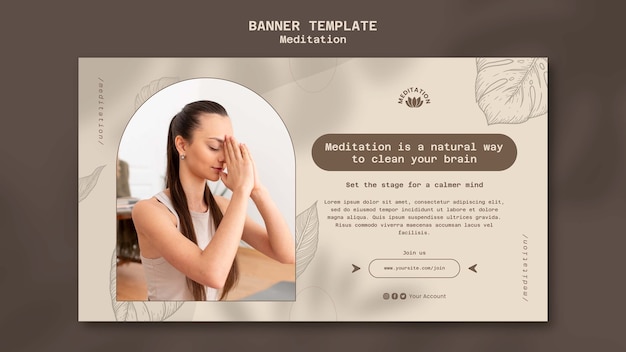 Kostenlose PSD horizontale banner-vorlage für yoga-meditation mit blattdesign