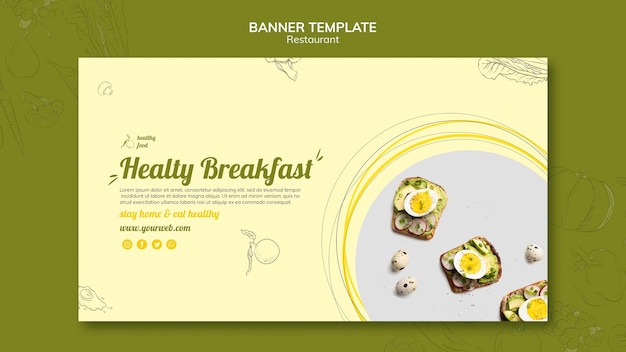 Kostenlose PSD horizontale bannerschablone für gesundes frühstück mit sandwiches