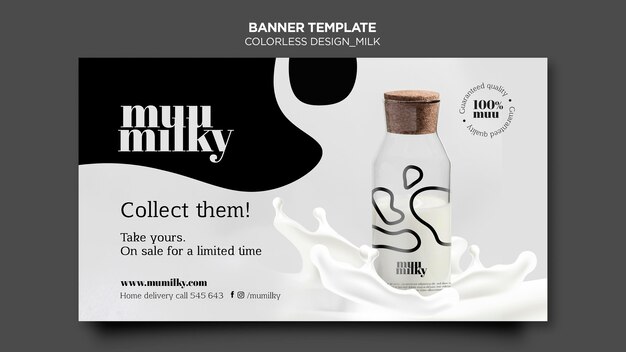 Horizontale Bannerschablone für Milch mit farblosem Design