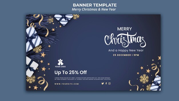 Horizontale Bannerschablone für Weihnachten und Neujahr