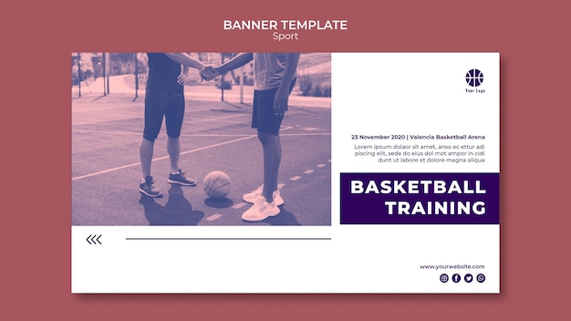 Kostenlose PSD horizontale bannerschablone zum basketballspielen