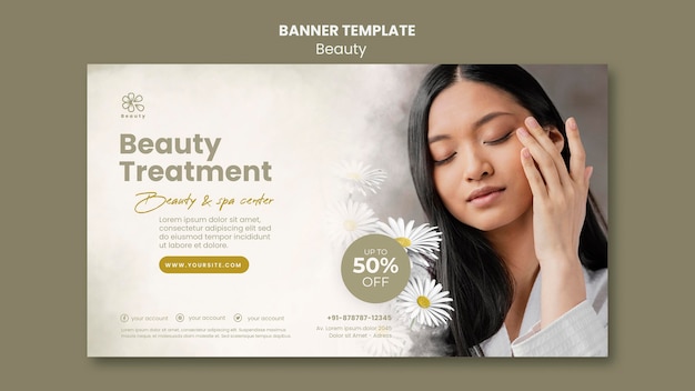 Kostenlose PSD horizontale bannervorlage für beauty und spa mit frauen- und kamillenblüten