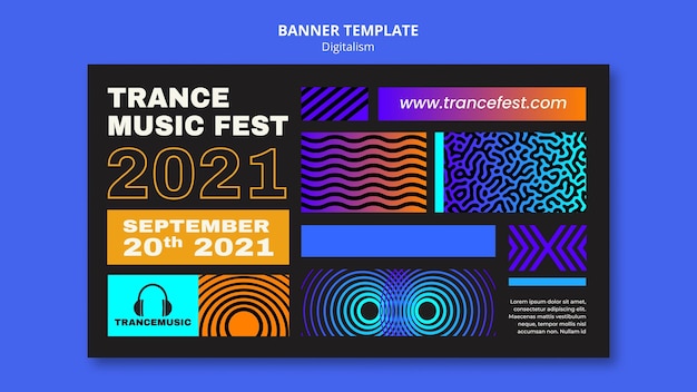Kostenlose PSD horizontale bannervorlage für das trance-musikfest 2021 2021